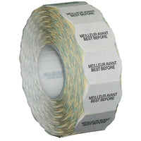 Meto – Étiquettes blanches Meilleur avant/Best Before 1522, 2 lignes, 1125/rouleau, 14 rouleaux/paq-Bords ondulés conçus pour attirer l’attention du client