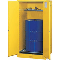 JustriteMD – Armoire de rangement vertical pour barils, 2 portes manuelles, tiroir coulissant, 34 x 34 x 65 po, 425 lb-Entreposez un ou deux barils de 30 à 55 gallons en toute sécurité