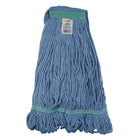 Tête de vadrouille / moppe synthétique de rechange - Bouclée à bandes étroites – Bleue – Large-Manche en métal vendu séparément