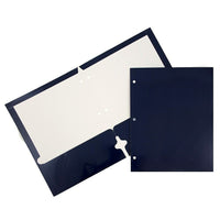 JAM PaperMD – Chemise lustrée à 3 trous et à 2 pochettes, bleu marine, 50/paquet-Chemises en papier cartonné lustré bleu marine