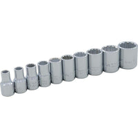 Ens. 10douilles 12pans 3/16 à 9/16po prise 1/4po-1