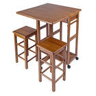 Winsome – Meuble compact avec 2 tabourets, carré, teck-Combinaison de bois massif et de bois composite, fini en teck