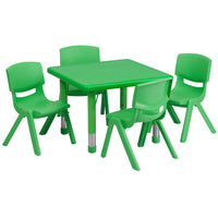Flash Furniture – Ensemble avec table d’activités carrée réglable de 24 po et 4 chaises d’école empilables, vert-Ensemble de table multi-usages pour enfants