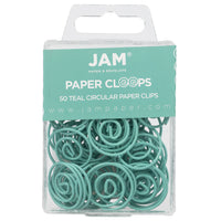 JAM Paper – Trombones colorés Papercloops circulaires, sarcelle, 50/paquet (21832066)-Taille : Diamètre de 1 pouce