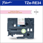 Brother - TZERE34 Ruban décoratif satiné authentique pour étiqueteuses P-touch - 12 mm de largeur - rose avec texte doré-Parfait pour ajouter votre touche personnelle et décorative aux emballages cadeaux, cadeaux de fête, décoration intérieure, projets de scrapbooking, projets d'artisanat et bien plus encore