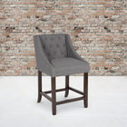Flash Furniture – Tabouret de comptoir 24 po, de style transitionnel série Carmel, fini noyer, tissu gris foncé -Appui-pieds