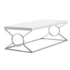 Monarch Specialties - 3400 Table De Salon - Blanc Lustre Avec Metal Chrome-Spacieux plateau de table fini blanc lustré