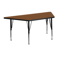Flash Furniture – Table d’activités, trapèze, 24 x 48 po, stratifié haute pression 1,25 po, pattes préscolaires réglables, chêne-Chêne laminé