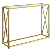 Monarch Specialties - 3446 Table D'Appoint - 42 po L/ Metal Or Avec Verre Trempe-Surface en verre trempé transparent, d'une épaisseur de 1/2 po