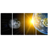 Designart – Imprimé sur toile, abstrait, notre soleil, notre Lune et notre planète Terre, 4 panneaux (PT3088-271)-Impression