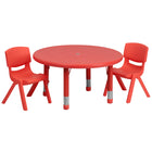 Flash Furniture – Ensemble avec table d’activités ronde réglable de 33 po et 2 chaises d’école empilables, rouge-Ensemble de table multi-usages pour enfants