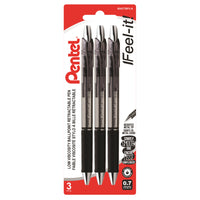 Pentel - Feel-It! Stylo à Bille Rétractable - 0.7mm - Encre Noir - Paquete de 3-Stylo à Bille