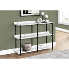 Monarch Specialties - 2221 Table D'Appoint 48 po L - Console Marbre Blanc/ Metal Noir-3 tablettes identiques fournissant une piece d'affichage symetrique