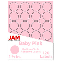 JAM Paper - Joints d'autocollants pour étiquettes circulaires - 1 2/3 po de diamètre - Pastel rose bébé - Paquet de 120-Emballage anglais seulement