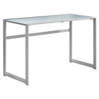 Monarch Specialties - 7380 Bureau 48 po L - Metal Argent/Verre Trempe Givre-Élégant dessus de table en verre trempé blanc givré
