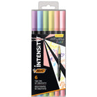 BIC − Intensity à double pointe − 0,7 mm − et pinceau flexible dans des tons pastel assortis − paquet de 6-Pointe fine, 0,7 mm