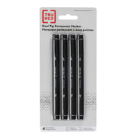 TRU RED - Marqueurs permanents - Pointe Double - Noir - Paquet de 4-Marque facilement la plupart des surfaces et résiste à la décoloration