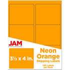JAM Paper - Étiquettes d'adresse d'expédition - Grandes - 3 1/3 po x 4 po - orange fluo - Paquet de 120-Emballage anglais seulement