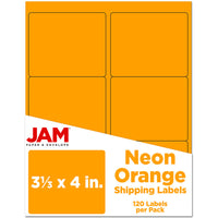 JAM Paper - Étiquettes d'adresse d'expédition - Grandes - 3 1/3 po x 4 po - orange fluo - Paquet de 120-Emballage anglais seulement