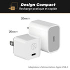 Chargeur résidentiel rapide USB-C Scosche-Le port de type C débite jusqu’à 20 watts de puissance pour la recharge rapide des modèles les plus récents et les meilleurs, munis de connecteur USB-PD ou USB-C standard