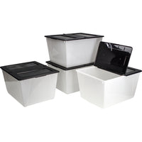 Storex  bac filière de 16 gallons (60L) avec couvercle rabattable - givre/noir - paquet de 4-capacité de 16 gallons (60 litres)
