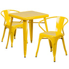 Flash Furniture – Ensemble avec table et 2 sièges à bras ajourés, intérieur/extérieur, métal, jaune (CH31330270YL)-Jaune/métal, caoutchouc