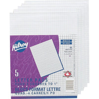 Hilroy - Tablettes à calcul, quadrillé, 8 3/8 po x 13 3/4 po, blanc, 50 pages, paq./5-Les feuilles se détachent facilement