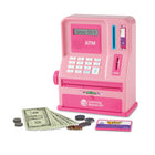 Learning Resources - Pretend and Play® Teaching ATM Bank - Rose-Banque de guichet automatique électronique rose réelle et fonctionnel avec grand écran LCD