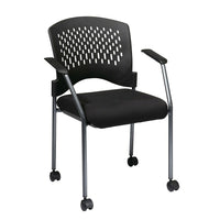Pro-Line – Fauteuil pour visiteur avec accoudoirs, roulettes et pellicule plastique ventilée autour du dossier, noir-Siège rembourré en tissu noir