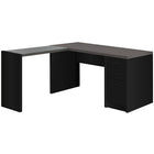 Monarch Specialties - 7431 Bureau - Noir/Dessus Gris De Coin Et Verre Trempe-Ce bureau d'angle en forme de L avec un rangement fermé à droite et un insert en verre trempé sur le plateau facile à nettoyer à gauche, crée un espace de travail moderne et fonctionnel pour n'importe quel bureau à domicile.