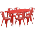 Flash Furniture – Table rectangulaire 31,5x63po et 6 chaises empilables, intérieur/extérieur, métal rouge (ET-CT005-6-30-RED-GG)-Pour six personnes