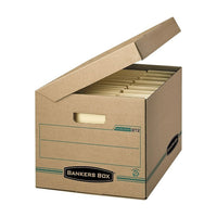 Boîte de rangement format lettre/légal Bankers Box Enviro Sto - kraft marron - paquet de 25-Résistance à l’empilement modérée, idéal pour utiliser sur des étagères ou un empilement léger.