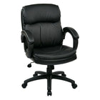 Fauteuil Executifen cuir reconstitué à dossier moyen de Work Smart, noir-Fauteuil deluxe en cuir noir reconstitué à dossier mi-dos