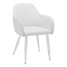 Monarch Specialties - 1190 Chaise - Simili-Cuir Blanc/Metal Chrome - Paquet de 2-Ensemble de 2 chaises de salle à manger avec accoudoirs intégrés