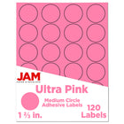 JAM Paper - Joints d'autocollants pour étiquettes circulaires - 1 2/3 po de diamètre - Ultra rose - Paquet de 120-Emballage anglais seulement