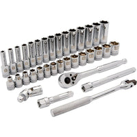 Dynamic Tools – Ensemble de douilles métriques standard/profondes, de 6 points avec prise de 3/8 po, 35 pièces, 6 à 20 mm-Comprend : 15 douilles standard SAE : 6, 7, 8, 9, 10, 11, 12, 13, 14, 15, 16, 17, 18, 19, 20 mm; 15 douilles métriques profondes : 6, 7, 8, 9, 10, 11, 12, 13, 14, 15, 16, 17, 18, 19, 20 mm, rallonge de 3 po, rallonge de 6 po, joint universel, poignée flexible de 8 po, cliquet en chrome à 45 dents