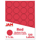 JAM Paper - Joints d'autocollants pour étiquettes circulaires - 1 2/3 po de diamètre - Rouge - Paquet de 120-Emballage anglais seulement