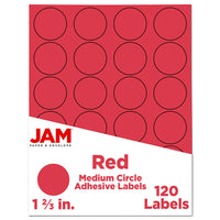 JAM Paper - Joints d'autocollants pour étiquettes circulaires - 1 2/3 po de diamètre - Rouge - Paquet de 120-Emballage anglais seulement