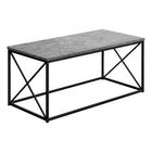 Monarch Specialties - 3785 Table De Salon - 40 po L/Fausse Pierre Grise/Metal Noir-Table basse contemporaine avec dessus au fini texture aspect pierre gris