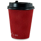 Gobelets à Double Paroi Ondulée (inclus Couvercle) - 10oz - Rouge - Paquet de 100-Construction à double paroi de qualité supérieure pour une sensation robuste