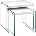 Monarch Specialties - 3287 Tables Gigognes - Ens. 2Pcs/Blanc Lustre/Verre Trempe - Paquet de 2-Ensemble 2 pièces
