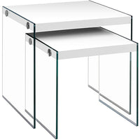 Monarch Specialties - 3287 Tables Gigognes - Ens. 2Pcs/Blanc Lustre/Verre Trempe - Paquet de 2-Ensemble 2 pièces