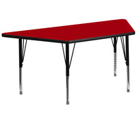 Flash Furniture – Table d’activités trapézoïdale de 30 x 60 (po), surface thermofusionnée, pattes préscolaires réglables, rouge-Stratifié, rouge