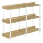 Monarch Specialties - 2222 Table D'Appoint 48 po L - Console Naturel/Metal Blanc-Table console a 3 niveaux, avec dessus de table longue et rectangulaire avec 2 tablettes inferieures au fini faux bois naturel