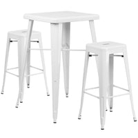 Flash Furniture – Ensemble avec table bistro et 2 tabourets sans dossier, int/ext, métal, blanc (CH31330B230SQWH)-Blanc/métal, plastique, caoutchouc