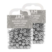 JAM Paper – Punaises, argent, dessus arrondi, 2 paquets de 100, total de 200 (22432214a)-Plastique argenté avec pointe métallique