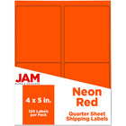 JAM Paper - Étiquettes d'adresse d'expédition extra larges - 4 po x 5 po - Rouge néon - Paquet de 120-Emballage anglais seulement