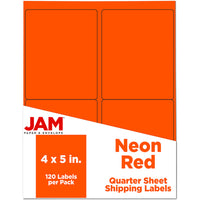 JAM Paper - Étiquettes d'adresse d'expédition extra larges - 4 po x 5 po - Rouge néon - Paquet de 120-Emballage anglais seulement