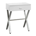 Monarch Specialties - 3262 Table D'Appoint - 24 po H/Blanc Lustre/Metal Chrome-Surface en panneau de particules blanc lustré avec pattes en métal chromé